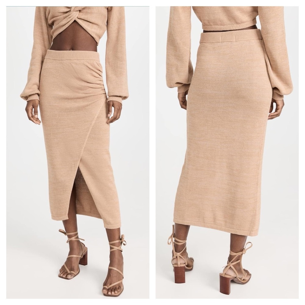 L*Space Women's Camel Knit Cotton Midi Siren Skirt Size XL NWT